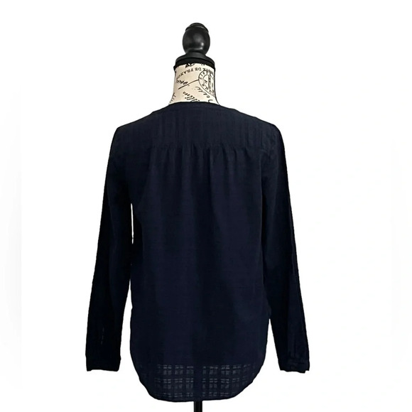 Ann Taylor Loft Button Down Blouse Top Navy Blue  Long Sleeves 100% Cotton XS - Picture 4 of 8